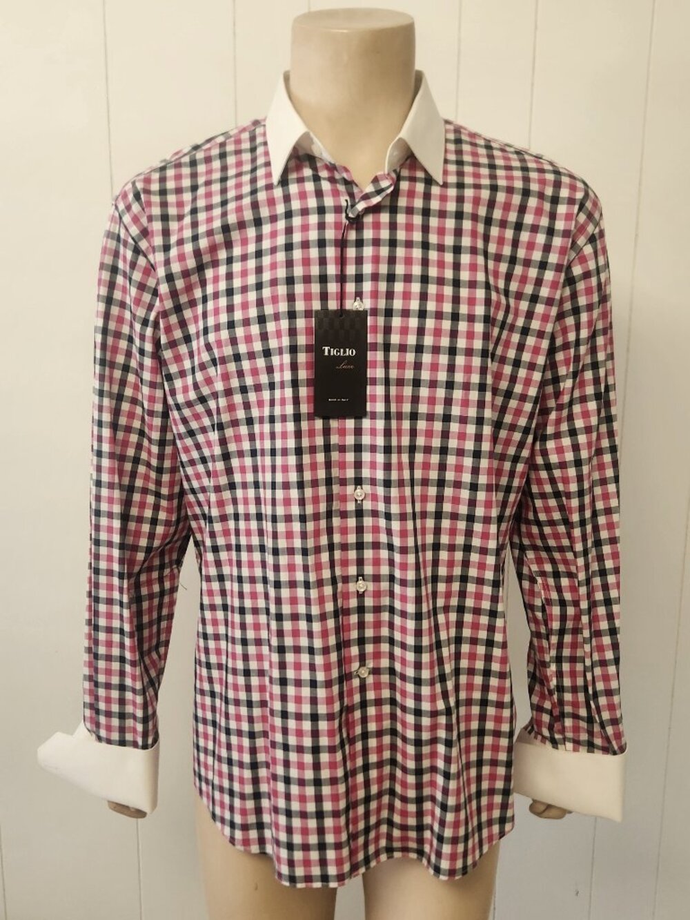 Tiglio men's shirt 17 checked French cuff Italy NWT
